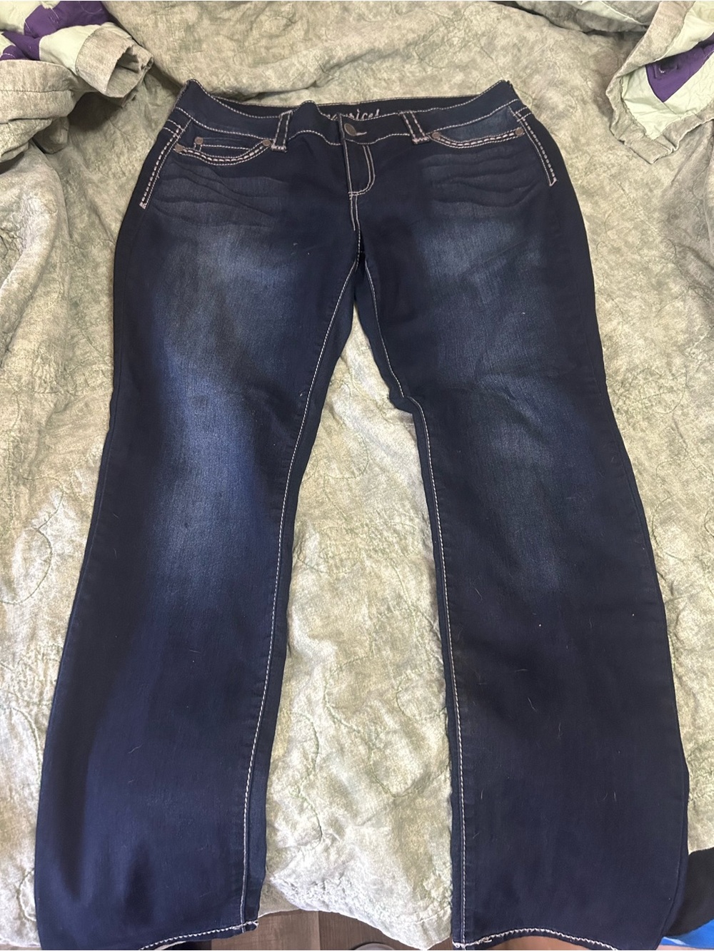 Maurices Navy Straight Leg Jeans with White Contrast Stitching